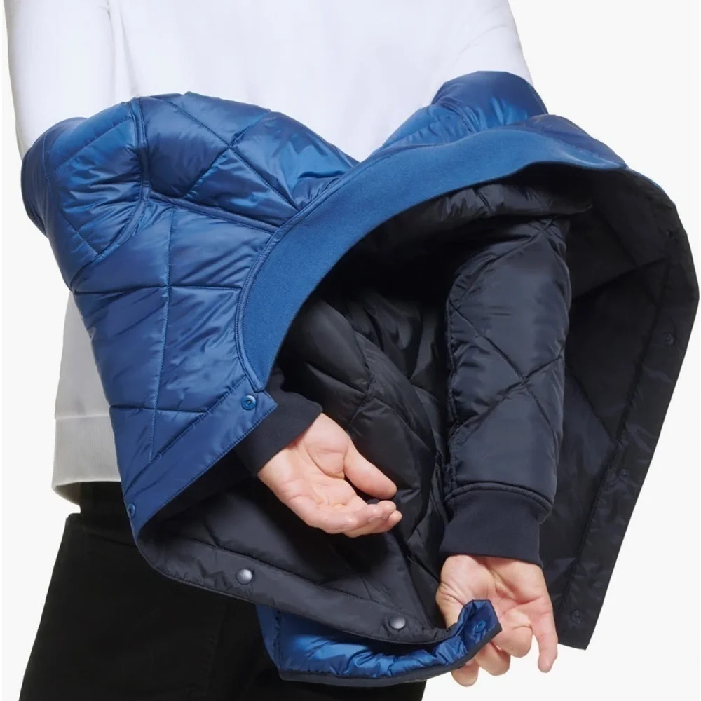 🆕Calvin Klein Button Front Dual Pocket Reversible Quilted Jacket::XL::NWT::Navy